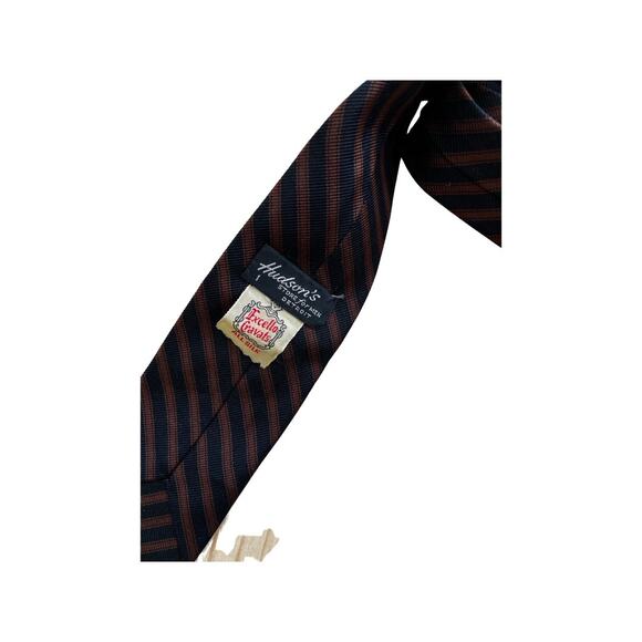 Vintage Hudson 1960s Skinny Brown Black Striped Silk Necktie - Picture 4 of 4